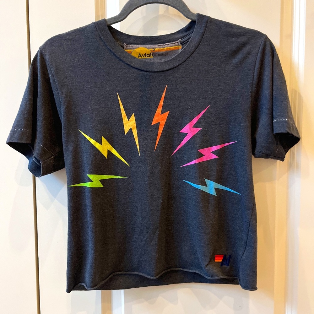 Aviator Nation Rainbow Bolts Boyfriend T